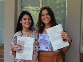 Danville Park Girls' High School learners, Ray Osman and Irie Jordan celebrate their results.