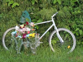 One of the ghost bicycles placed at the memorial site.