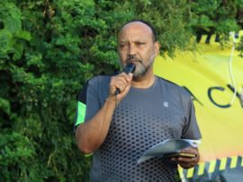 Eric Applegren of the City addressed hundreds of cyclists on government's role in preventing future tragedies.
