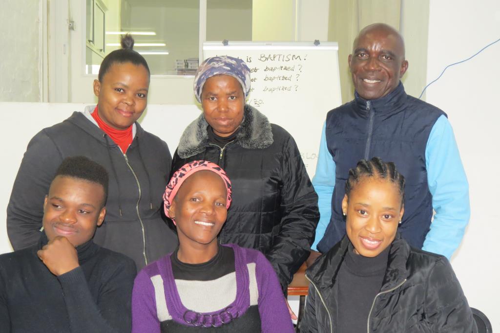 Zuziwe Nqubuka, Noxolo Sikithi , Franck Kiala (project manager), with Thandaxolo Mpontshane, Mildred Nqaliwe and Promise Dcadla (social worker) at their Biblical Building Blocks class on Thursday.