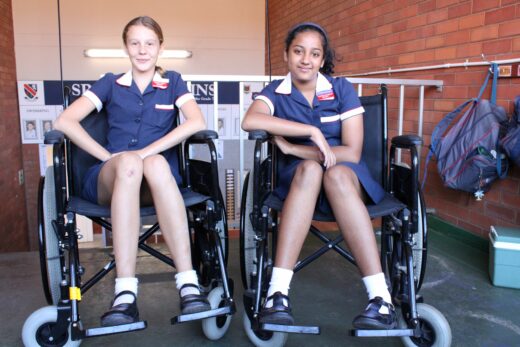 Ashley Smith and Aneska Moodley, the two learners who took on the wheelchair challenge.