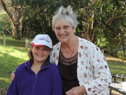 Young Emily Larson (left) accompanies her grandmother, Anne Thompson, on the organised walk through the Ivungu River Reserve.