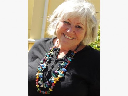 Penny Cook of the Bushyvale Pottery with some of the eye-catching necklaces she and the other Bushyvale potters produce.