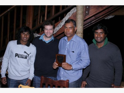 The A league winners of the Halfway Toyota winter squash  league are (from left) Sachin Kalkapersad, Cyal Eigenmann, Sivy and Prantosh Kalkapersad. 