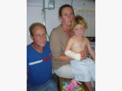 Charles Joubert and his wife Cinthia visit their daughter Charleze at Port Shepstone Regional Hospital this week.