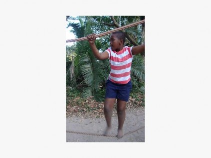 Kamva Siramza from Port Edward Primary tries his hand at the balancing ropes at Camp Anerley.