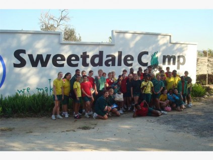 Izotsha Primary’s grade 7 pupils at the entrance to Sweetdale Camp, Ramsgate, where they enjoyed a hectic, but fun-filled two-day excursion.