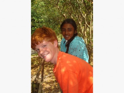  Izotsha's Jason Higgins and Tiara Bharosa on the confidence course, which was part of the grade 7 team problem-solving exercise.