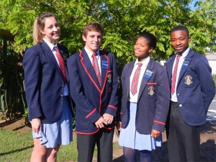  Creston College heads of houses for 2014 (from left) Shannon Brand and Kyle Flanagan for Falcon house, with Bongeka Khawula and Zipho Dlangalala for Eagle house.