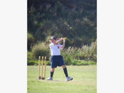 Crestongrade 3 pupil, Oliver Currie plays off the back foot in the recent mini cricket game.