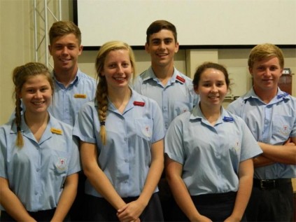 Southcity’s new house captains (back) Brandon Venter and Calvin Brown, with (front, from left)Amber Lourens, Lindi Burger, Courtney Wright and Ryan stack.