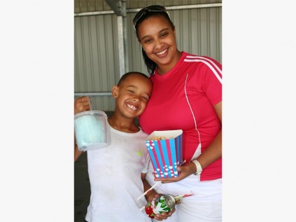 Nicole Denness and her son Jaden of Albersville enjoy some refreshments.