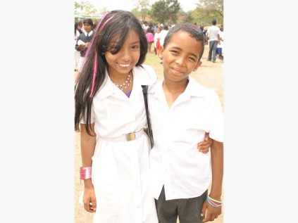 Marburg Primary pupils Caitlyn Ishwarlall and Leonard Ishwarlall enjoy the market day. 