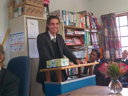 A poignant moment for matric pupil Malcolm Russell as he delivers his farewell speech at Hibberdene Academy.