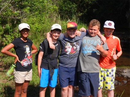 Gr 6 Creston College pupils (from left) Micaela van Heerden, Thomas Gouws, Kyle Allan, James Nell and Kayde Mante enjoy an action-packed day at the nature reserve.