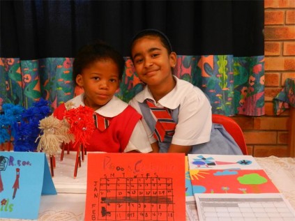 Gr 2 pupils from Creston College, Entle Siyongwana (left) and Mishka Maharaj marketing their goods at the junior primary mini market day.