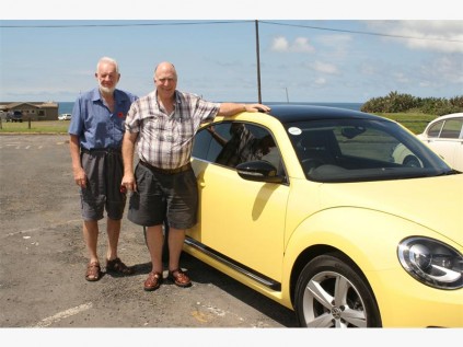  South Coast Classic Car and Bike Club members Ken Sink (left) and Rod Kinsey, aka Team Beetle, set off on the magical mystery tour.