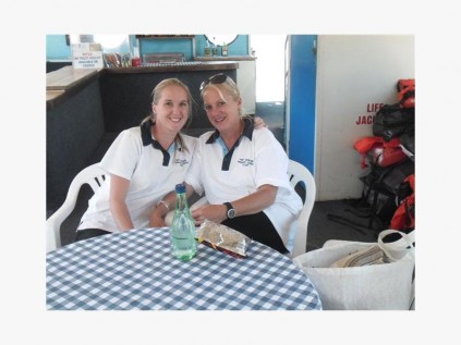 Port Edward Primary teachers Melissa Grimaldi (left) and Rhona Bekker enjoy a break on the grade R boat trip last Friday.