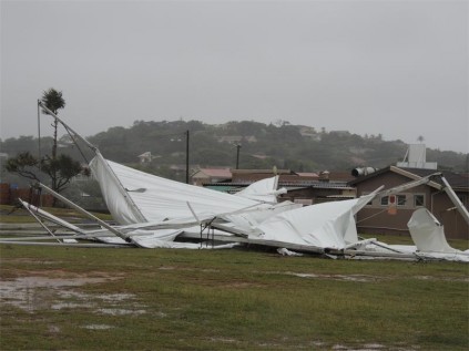 The remains of a tent, erected at St Michael's yesterday as a venue for a forthcoming holiday event.