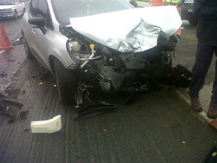 The car involved in the collision.