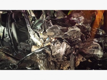 The bakkie was seriously damaged in the collision.