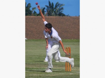  Creston College U15 bowler Mark Scott lets one fly against Suid-Natal. 