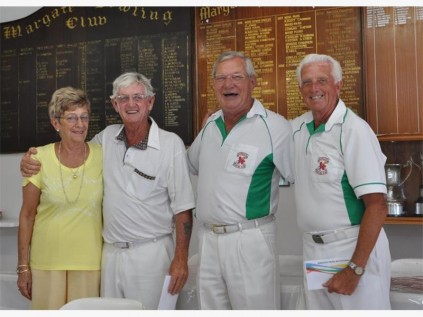 Well played: Sponsors Ula Scholz and Dieter Scholz (second right) congratulate winners of the men's event, Barry Delvin and Danny McCarthy after the Margate Bowling Club pairs' challenge.