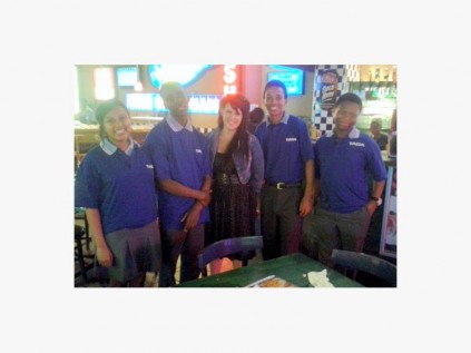 Sheppie High's 2013 TADA committee (from left) Asha Nanthaalal-Singh, Nino Poyo, Lynette Bezuidenhout, Mvelo Shobo and Luyanda Ntusi enjoy their farewell dinner at John Dory's in Shelly Beach.