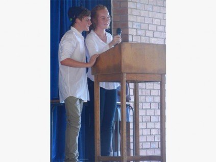  Creston Grade 11 pupils Dean Jones (left) and Bianca Huizinga at the Creston matric dance 2014 invitation ceremony.