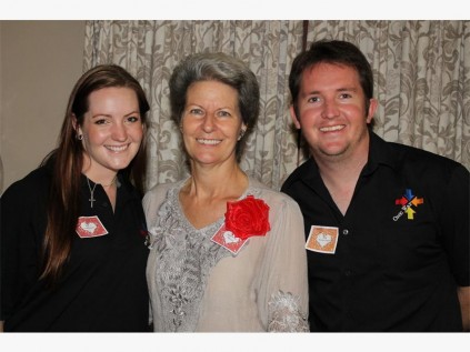 Antoinette Meyer (middle) chairman of Stonecroft Ministries, welcomes guest speakers Kristin and Mark Thornton-Smith of One Way Youth.