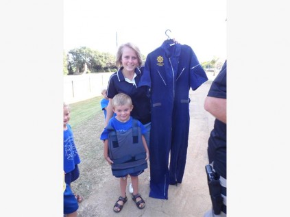 'Auntie' Lauren Hoatson from the SA Police visited Southcity Pre-primary for an occupations day and little Cameron Olivant decided he wants to be a policeman when he grows up.