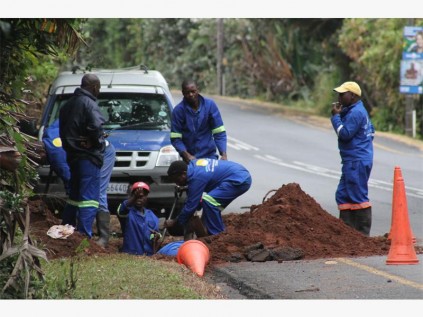 Ugu District Municipality employees try to get to the root of the problem on Tuesday morning this week. 