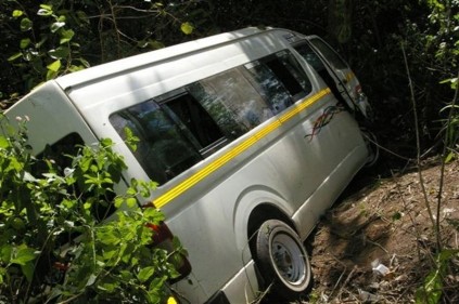 The teachers an pupils in the minibus were treated at the scene for minor injuries.