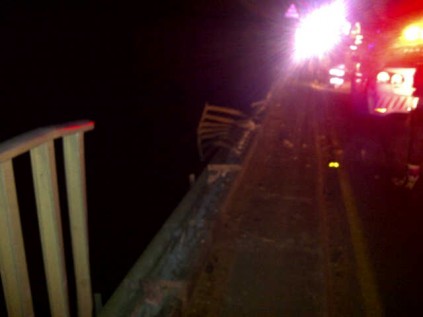 There were three people in the vehicle which landed in the river.