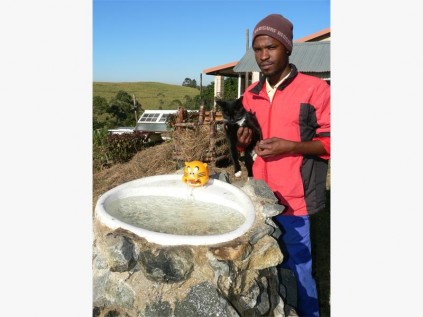 Harmony Hill's Longisani Mchunu at the waterfall erected in the haven.