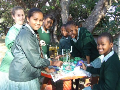  Gr 7 pupils from Margate Primary (from left) Ameera Ramsaroop, Rossella Ohrablo, Tarelle Frost, Nhlanzeko Nzama, Bulelwa Habethe and Lisa Mehlwana were tasked with creating 3D structures as part of a maths project.