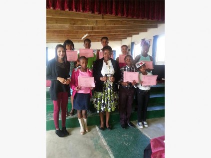 Pupils (back, from left) Nomfundo Hlophe, Phumelela Madlala, Bongeka Ntusi, Taneth Joese, Wendy Sibiya, (front) adjudicator Nerissa Reddy, Portia Mkhungo, teacher Khululiwe Khumalo, Khanya Tentu, Asthandile Ndlela all worked hard for last week's drama competition.