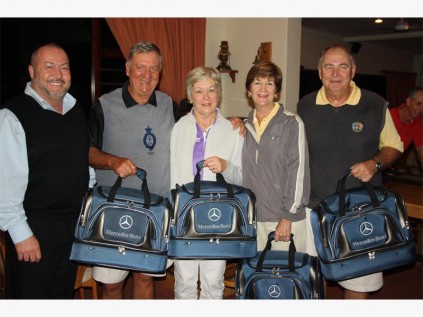 Peet du Preez (left) congratulates the winners of the Union Motors open day at Southbroom Golf Club last Friday. They are (from left) Errol and Trish Amm, with Sandy and Gerald Fitzgerald.