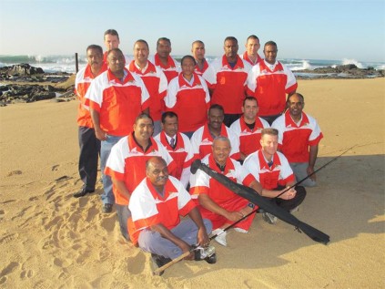 All set and ready for the annual SAPS KwaZulu-Natal rock and surf championships are officers from the Umzimkulu SAPS Angling Club.