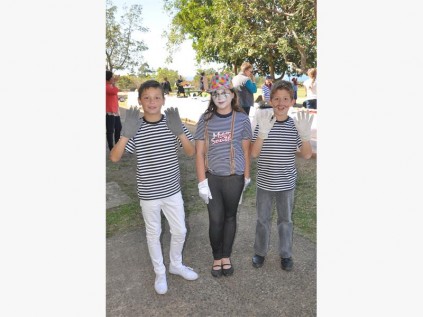 Southcity grade 4 mime artists (from left) Blaine Walker, Dominique Koekemoer and Erik Schoeman celebrate French Day. 