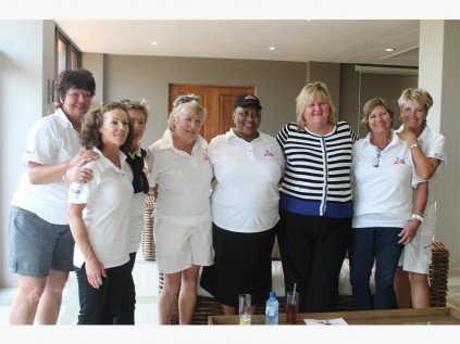 Hibiscus Coast Municipality mayor Cynthia Mqwebu welcomes some of the South Coast's amateur golfers to the official media launch of the SA Women's Open. They are (from left) Sandy Johnston, Jenny Hulley, Jane Lind, Augustine D'Ewes, Lesley Copeman, Cilla Lindsay and Annete Thorold.