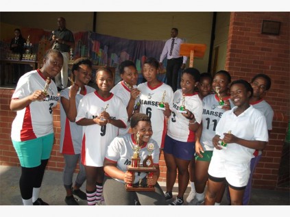 Marsec girls (back, from left) Sandra Lubanyana, Joyful Gambushe, Ayanda Hlongwa, Nomfundo Nzama, Lorentia Tembe, Londy Mtyhide, Aphiwe Ndlela, Unathi Dimane, Kuhle Mthembu, Nosibusiso Khwela and Paphamile Luthuli (front) won their game at the recent derby day.