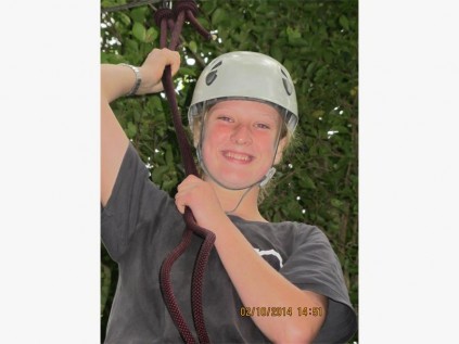 Gr 7 pupil Tiffany Rawlins prepares to conquer the zip line. 