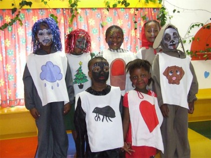Gr R pupils (back, from left) Sbusisiwe Mlambo, Amahle Ngeleka, Libongiwe Nqubula, Fezile Mpisane, (front) Siphokazi Sikobi, Owami Majola and Lungane Shange really had parents scratching heads with their fun riddles at the final presentation for the year.