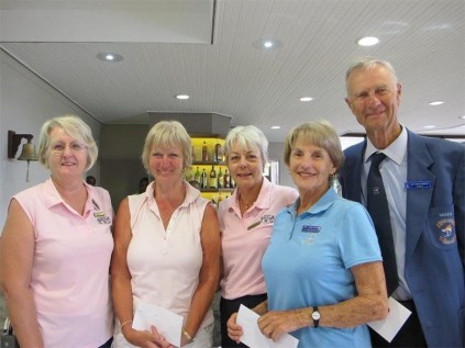 The Senior Women Golfers recently played with the Sages (otherwise known as 'Grab a Granddad') at San Lameer Country Club in what is now a customary game. SWG captain Linda Rybicki congratulates the winners of the alliance competition, namely Heather Anderson, Eileen Neilson, Una (playing for Sages) and Angus McLachlan. SUBMITTED