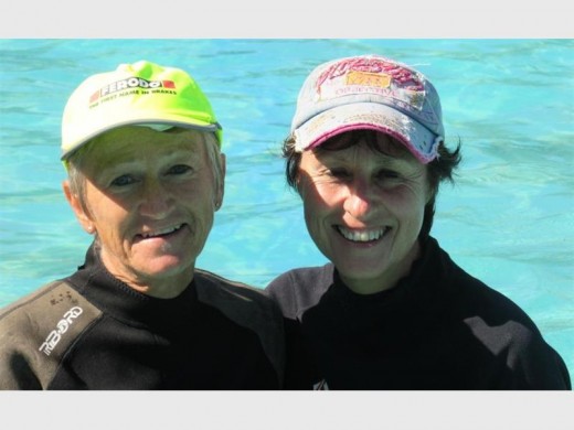 Swimming coaches, Debbie Bombardieri (left) and Thea Thomas cool off.