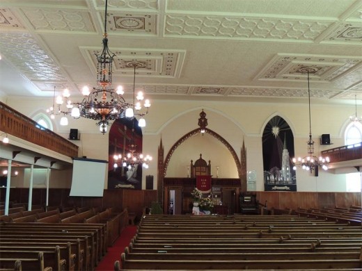 The striking interior of the Aberdeen Dutch Reformed Church.