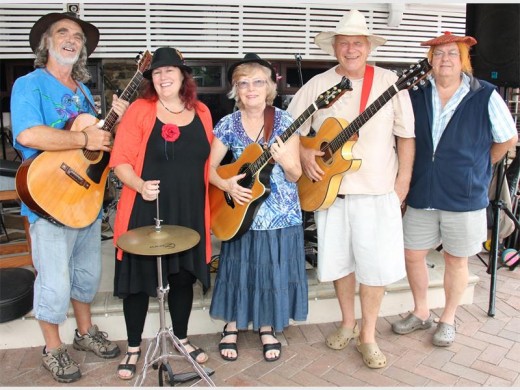 Dave Marks (left), meets members of 'Bernie's Band of Madhatters and Misfits,' Dr Bernie James, Elaine Wareing, Sam Selmer and Bernie Chambers.