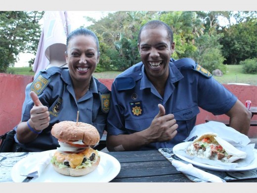 Constables Jacky Marais and Earl Ward give the Village Tavern’s meal the thumbs up.