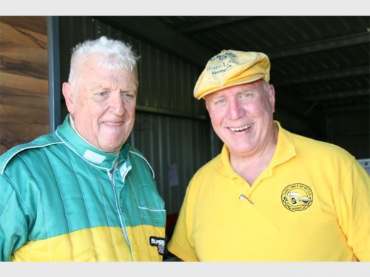 Catching up: Rod Kinsey (right) meets his racing partner from 1968, Glen Tayfield.